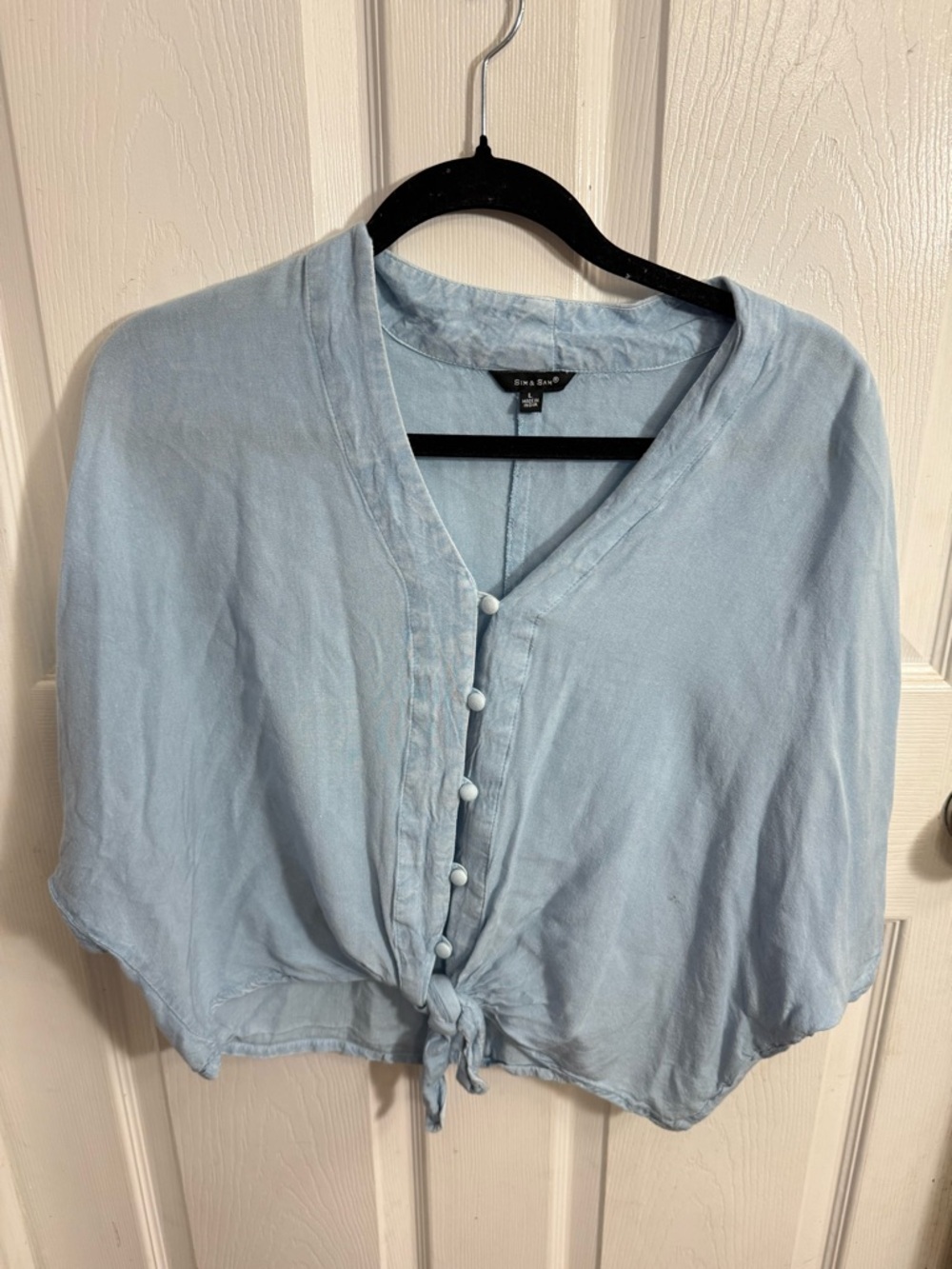 Riva & Bow Light Blue Tie-Front Crop Top